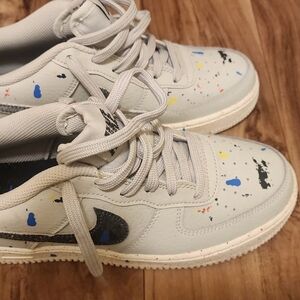 Nike White and Blue Sneakers with Artistic Design